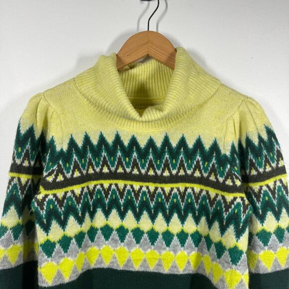Ann Taylor LOFT Sweater Women XS Chevron Stitched Brilliant Emerald Turtleneck - Picture 3 of 8